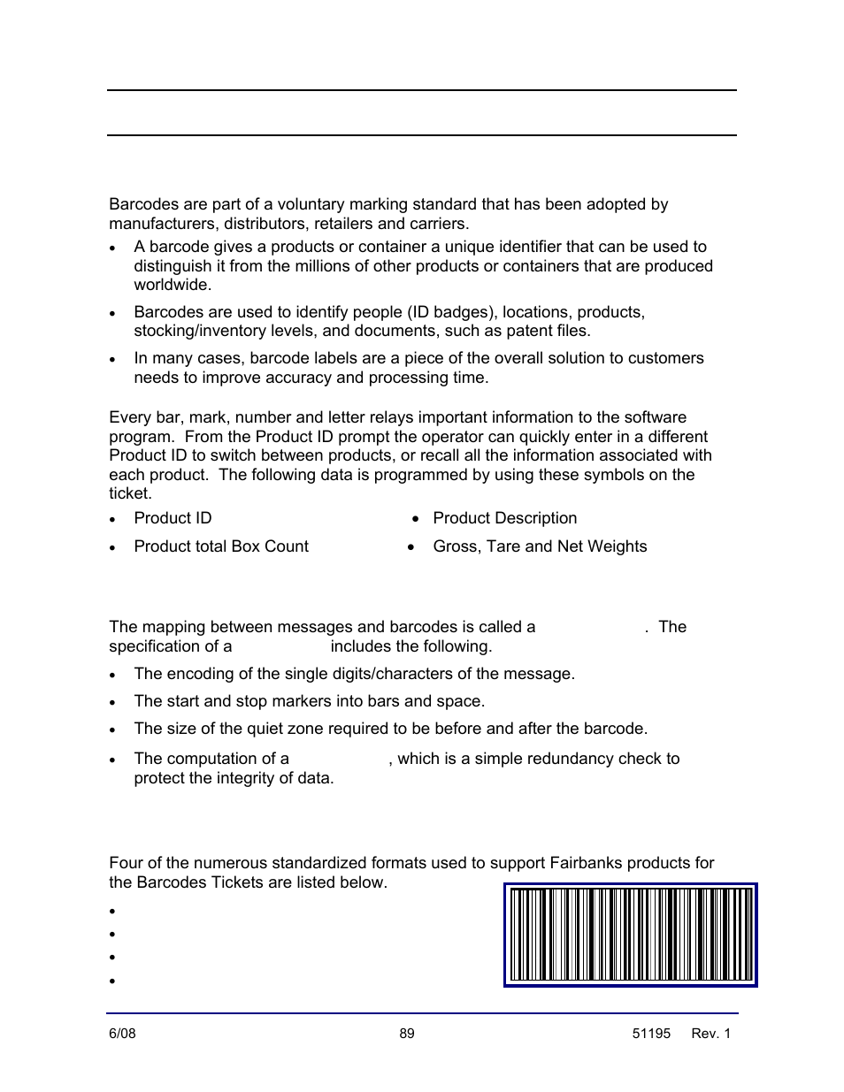 Appendix i: barcodes, What is a barcode, and how does it work, Symbology | Barcode ticket formats, Checksum | Fairbanks LabelBank/DataBank Application For the FB3000 Series Programmers Manuals User Manual | Page 89 / 110