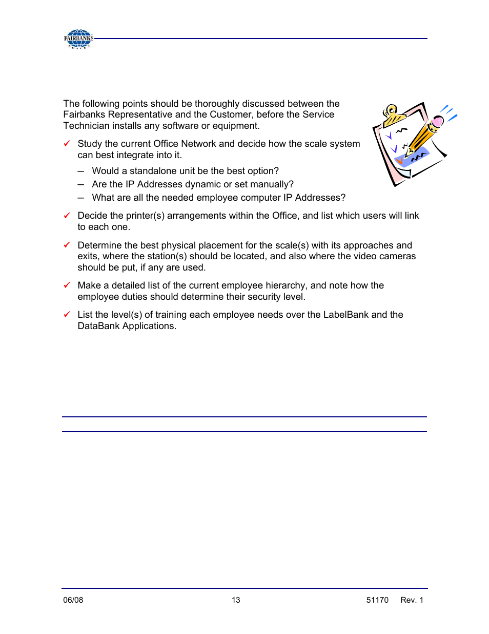 Pre-installation checklist, Appendix iii | Fairbanks LabelBank Barcode Application For the FB3000 Series Operators Manuals User Manual | Page 13 / 48