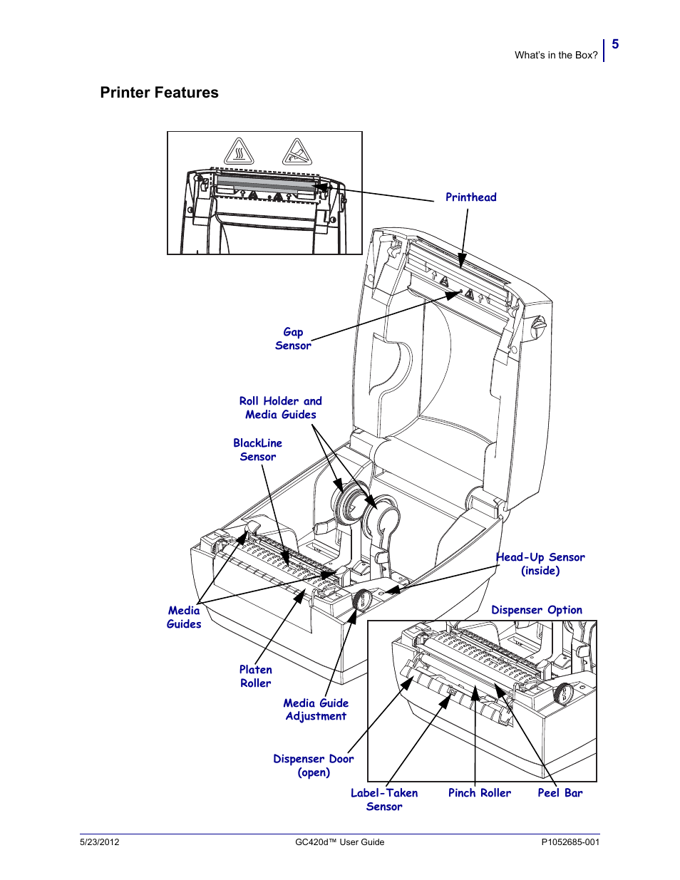 Printer features | Fairbanks Zebra GC420d User Manual | Page 17 / 100