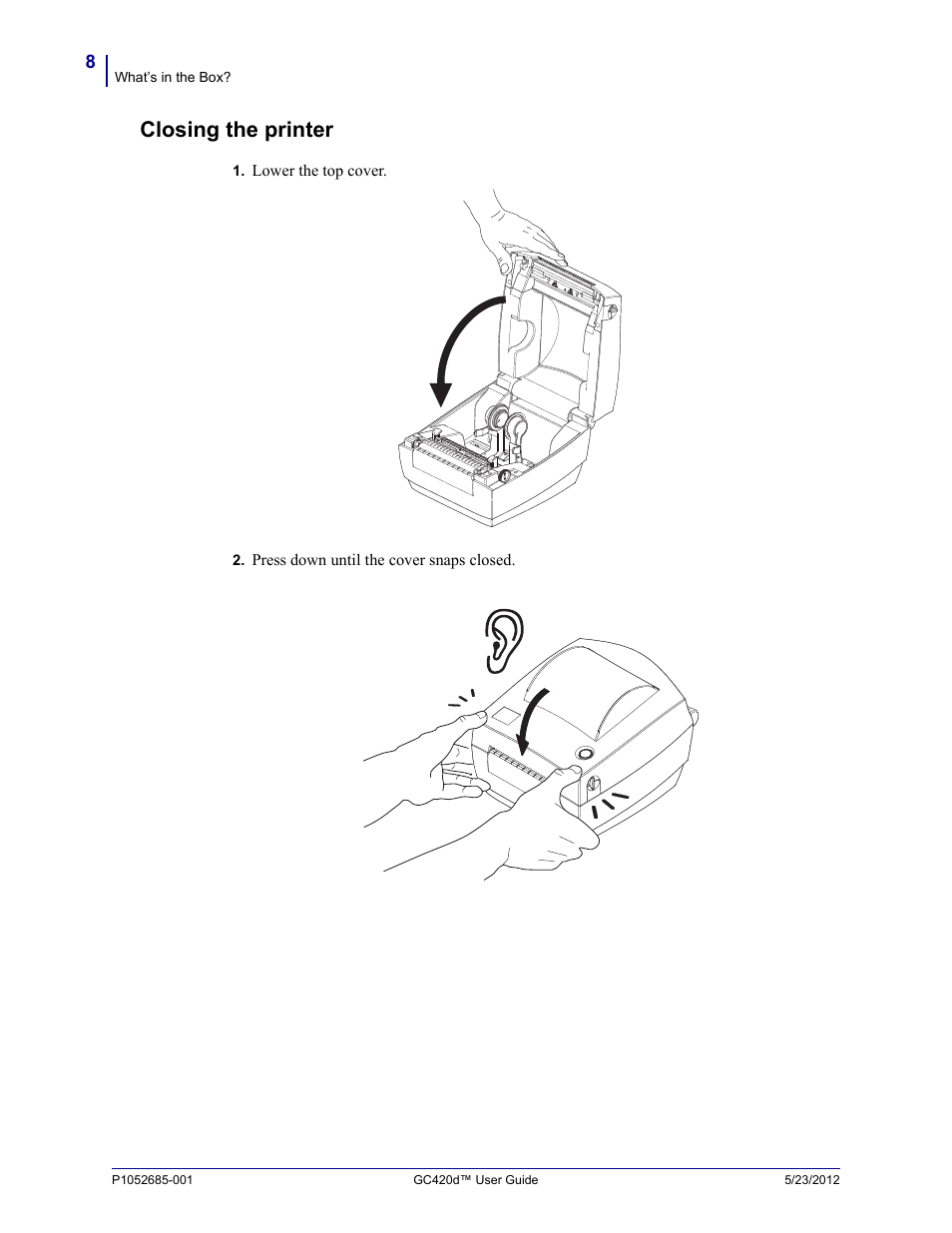 Closing the printer | Fairbanks Zebra GC420d User Manual | Page 20 / 100