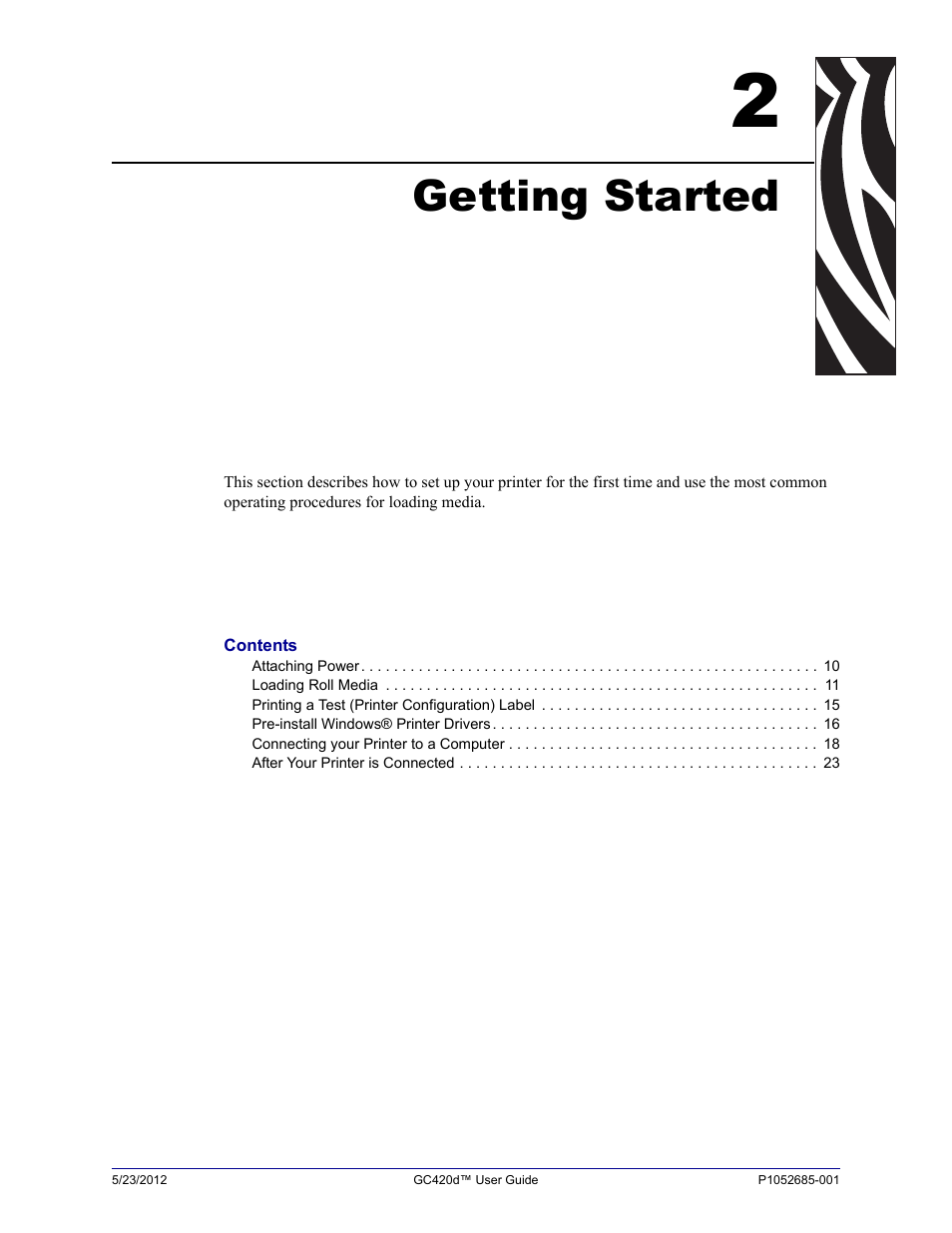 Getting started, 2 • getting started | Fairbanks Zebra GC420d User Manual | Page 21 / 100