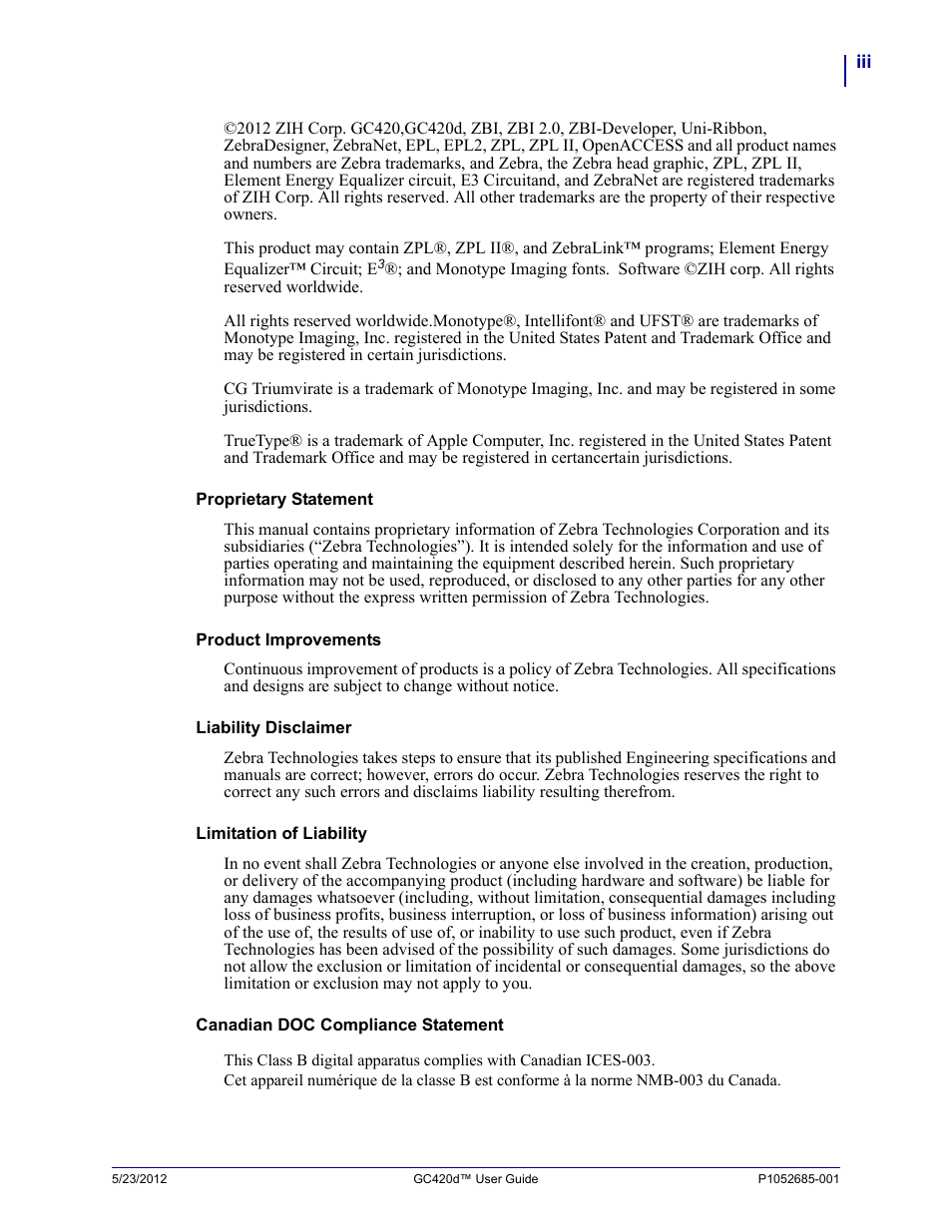 Fairbanks Zebra GC420d User Manual | Page 3 / 100