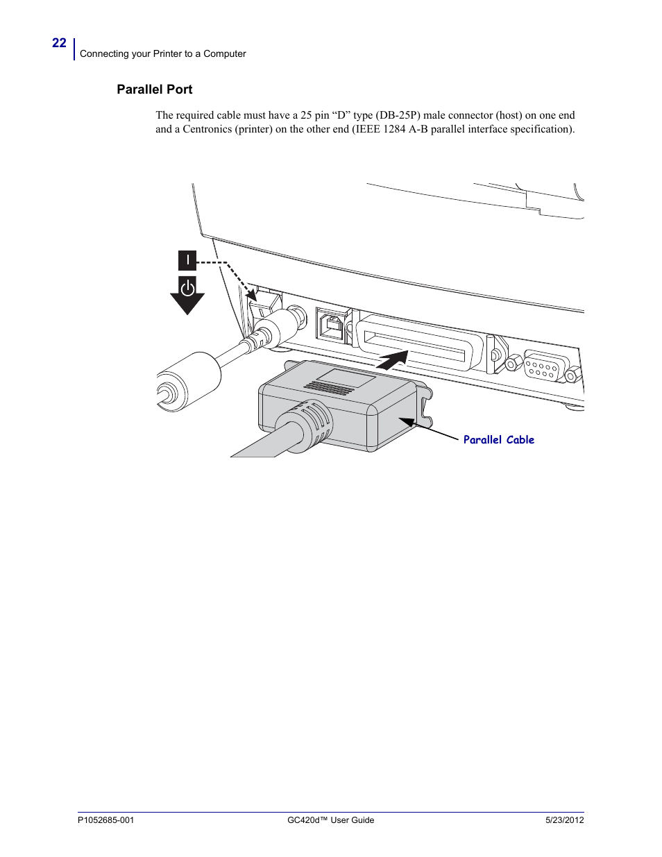 Parallel port | Fairbanks Zebra GC420d User Manual | Page 34 / 100