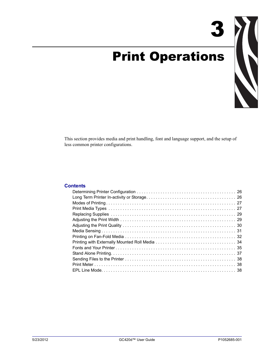 Print operations, 3 • print operations | Fairbanks Zebra GC420d User Manual | Page 37 / 100