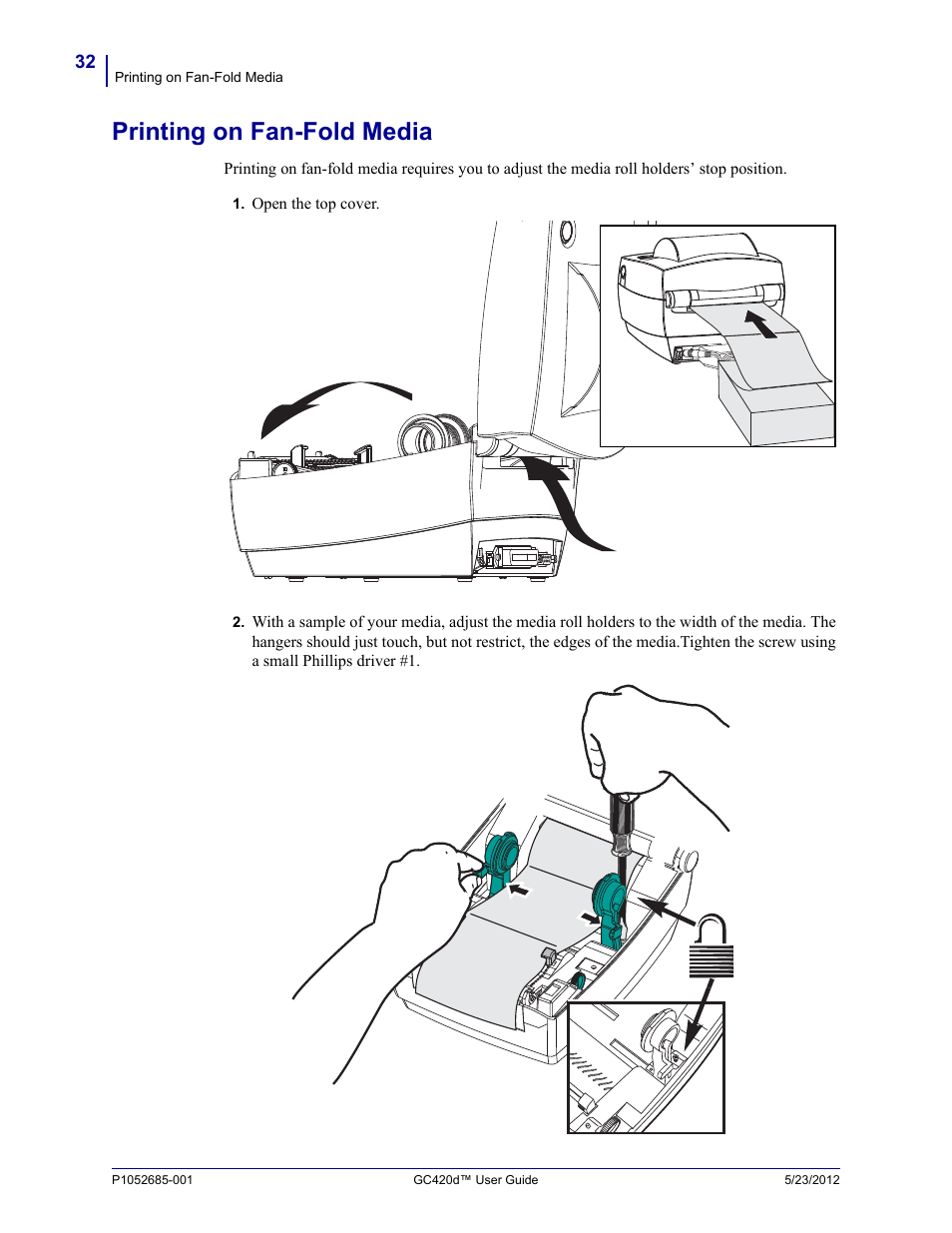 Printing on fan-fold media | Fairbanks Zebra GC420d User Manual | Page 44 / 100