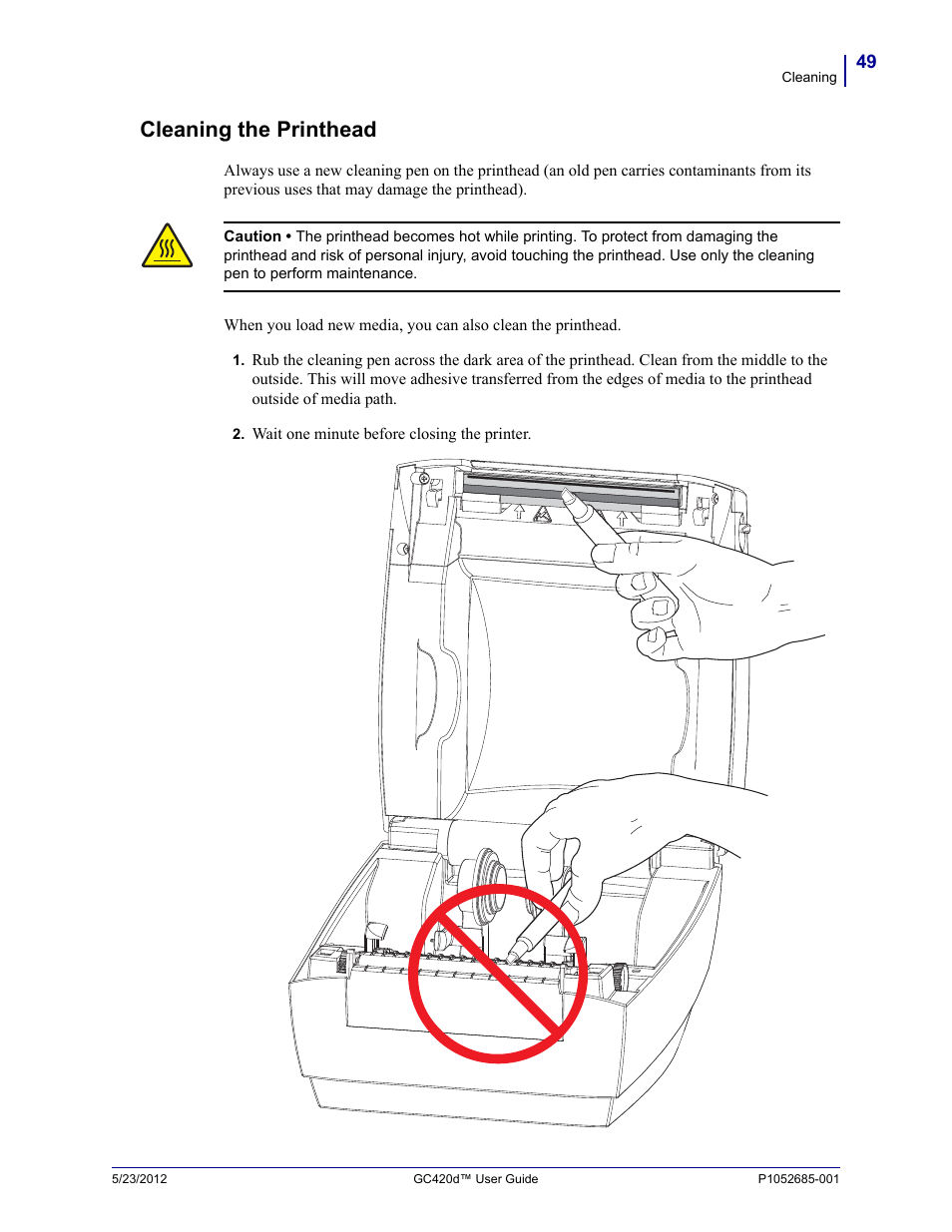 Cleaning the printhead, Replacing the printhead | Fairbanks Zebra GC420d User Manual | Page 61 / 100