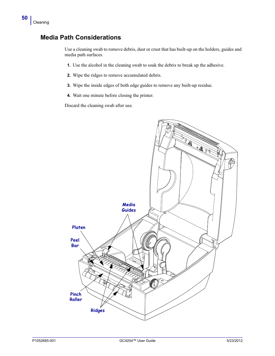 Media path considerations | Fairbanks Zebra GC420d User Manual | Page 62 / 100