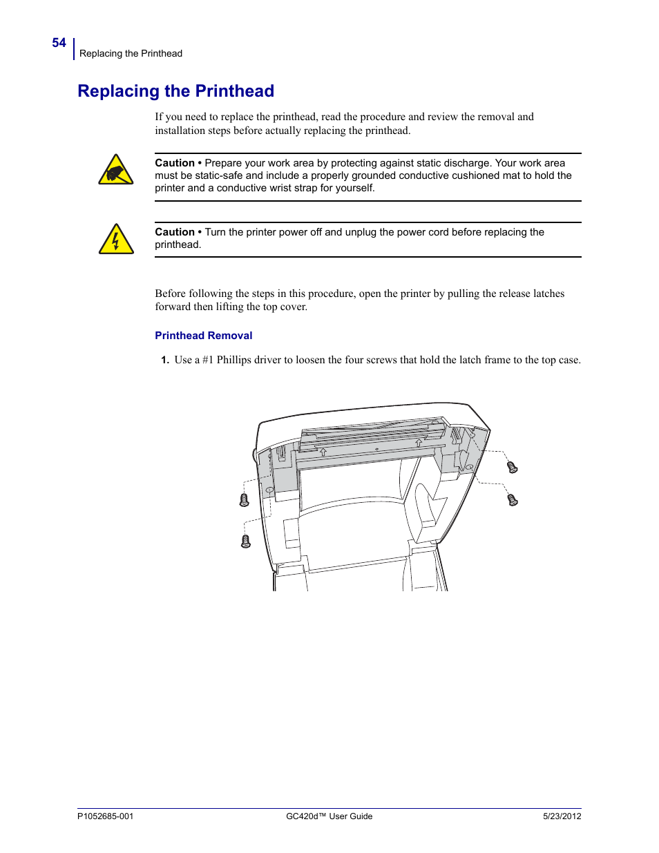 Replacing the printhead | Fairbanks Zebra GC420d User Manual | Page 66 / 100