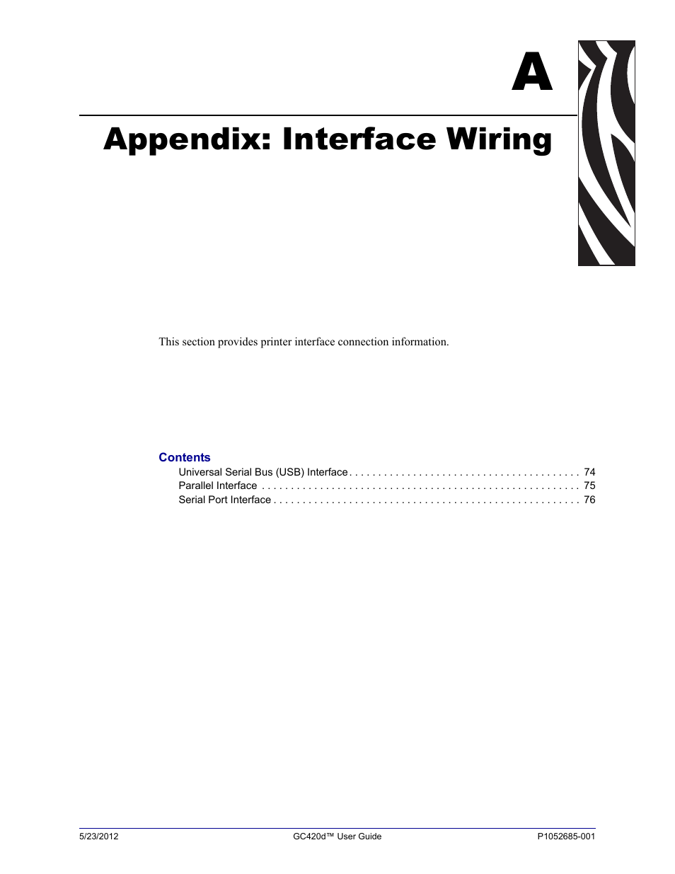 Appendix: interface wiring, A • appendix: interface wiring | Fairbanks Zebra GC420d User Manual | Page 85 / 100