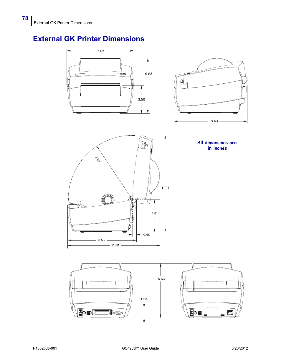 External gk printer dimensions | Fairbanks Zebra GC420d User Manual | Page 90 / 100