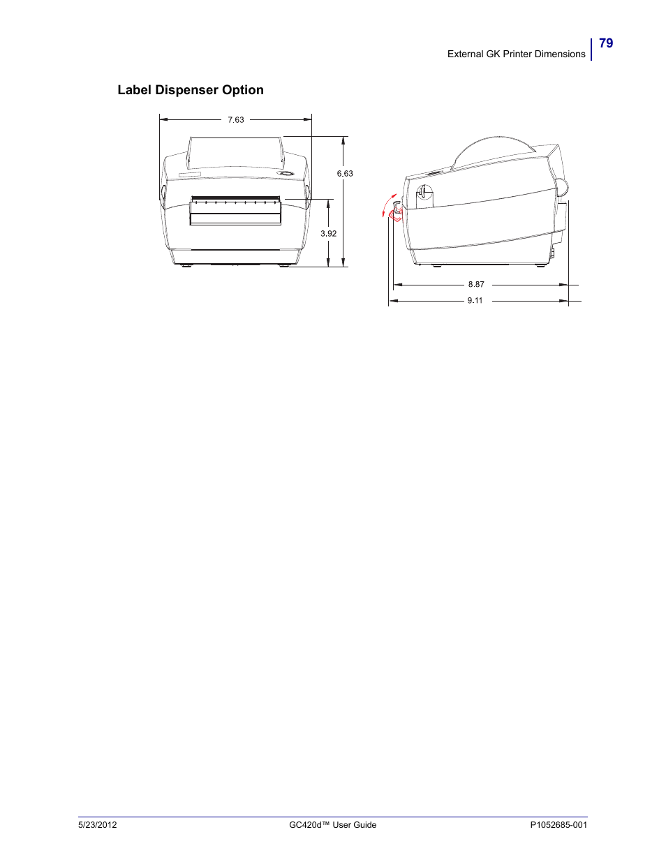 Label dispenser option | Fairbanks Zebra GC420d User Manual | Page 91 / 100