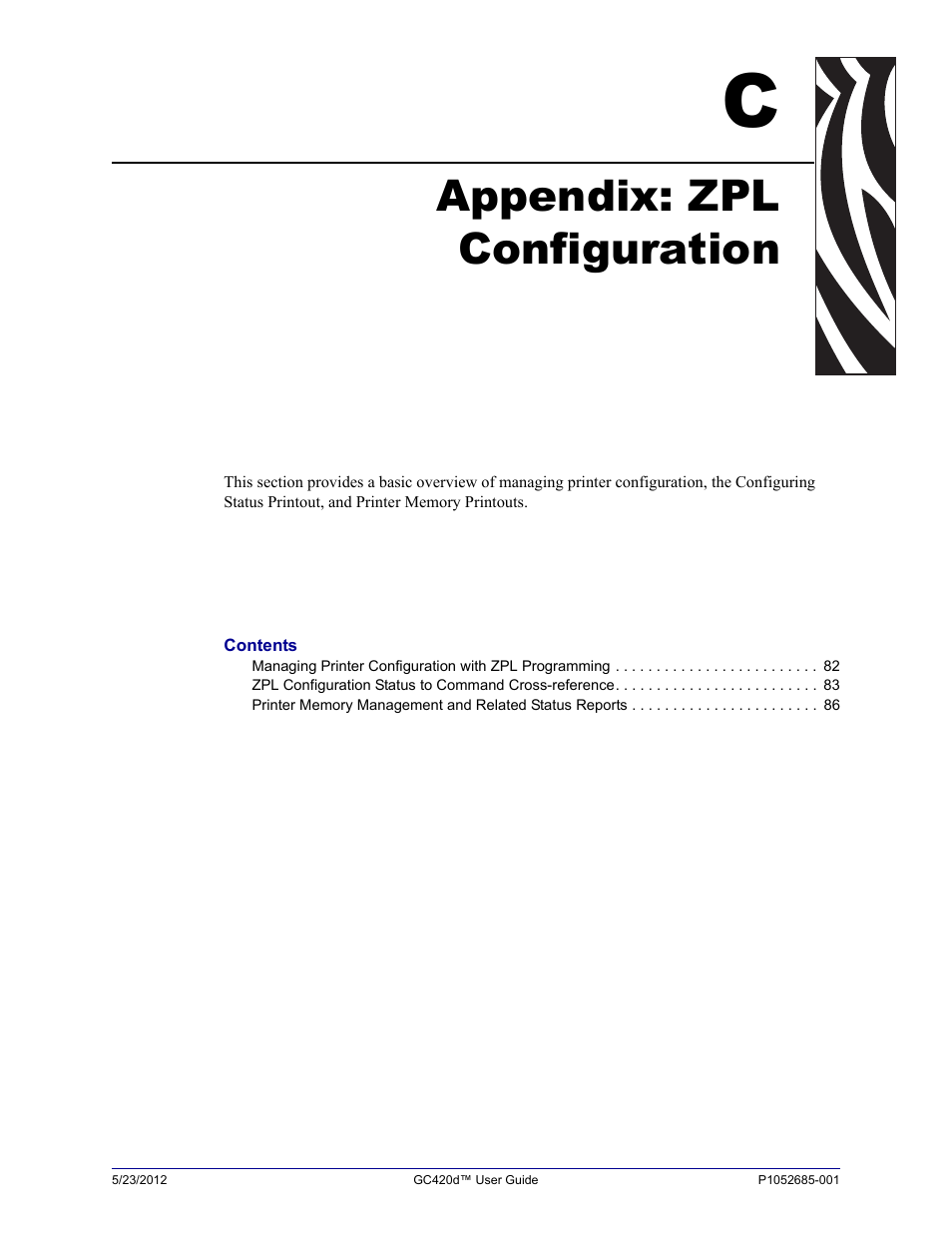 Appendix: zpl configuration, C • appendix: zpl configuration, See appendix: zpl configuration | Fairbanks Zebra GC420d User Manual | Page 93 / 100