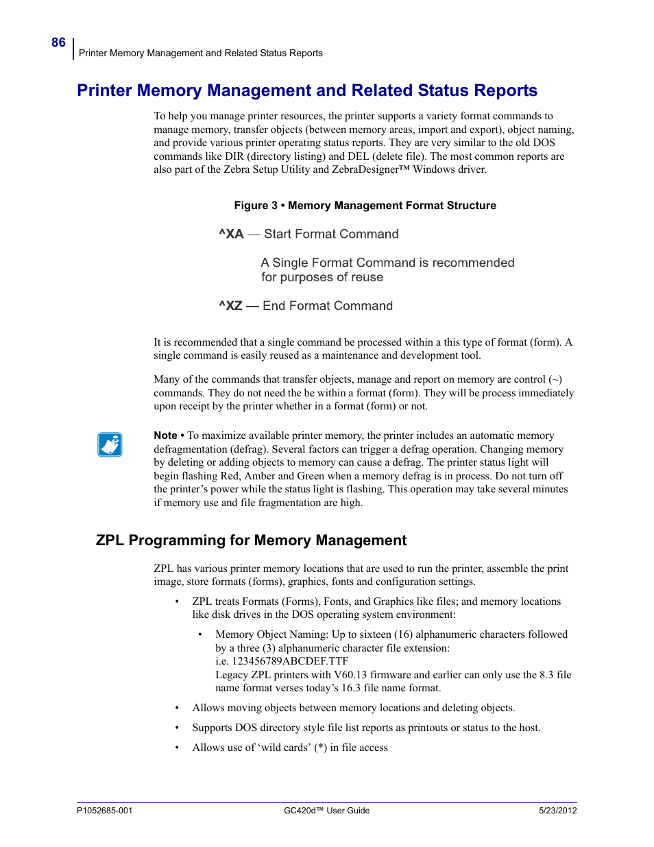 Zpl programming for memory management | Fairbanks Zebra GC420d User Manual | Page 98 / 100