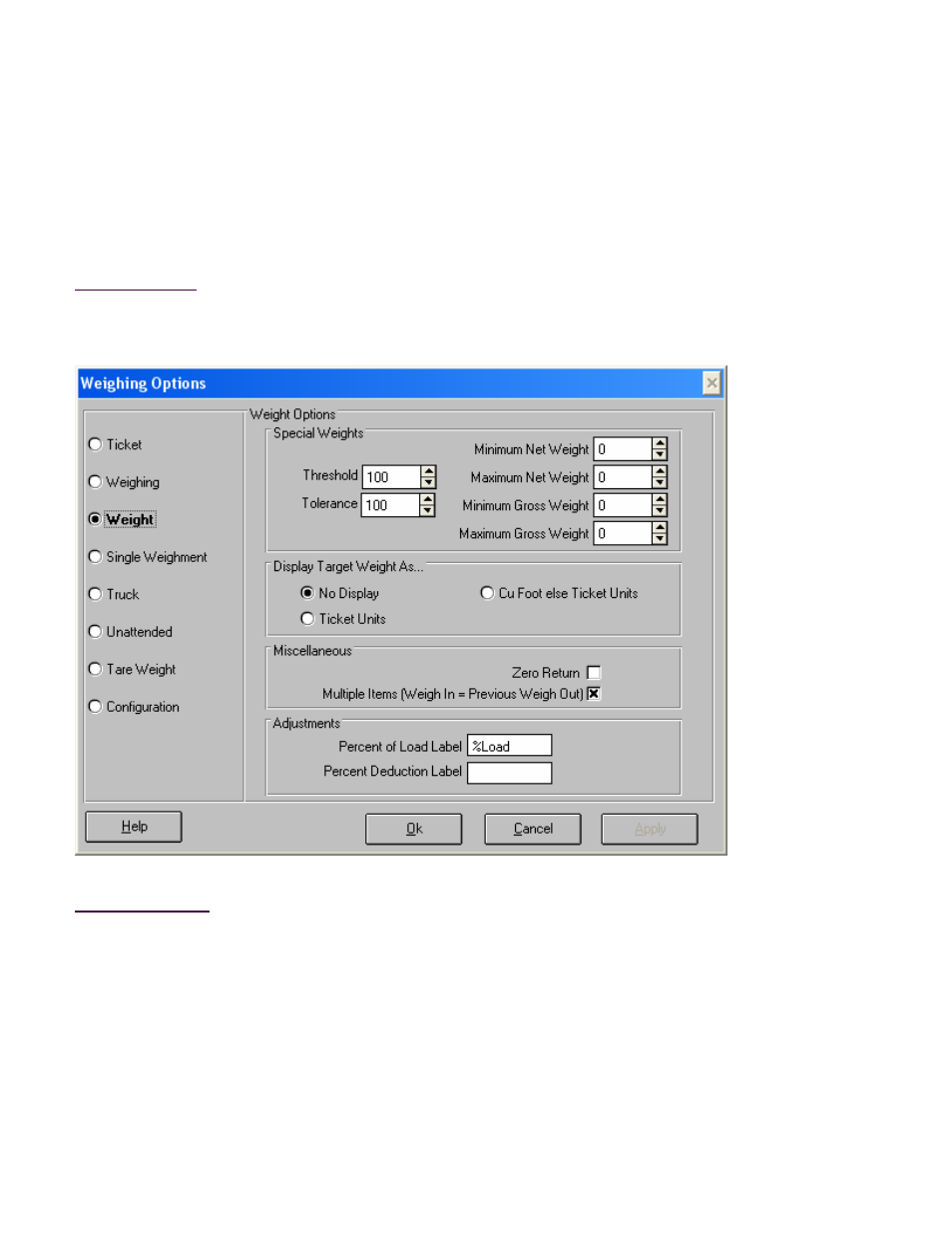 Weighing options, Weight | Fairbanks InterAct FB3000 Series User Manual | Page 134 / 232