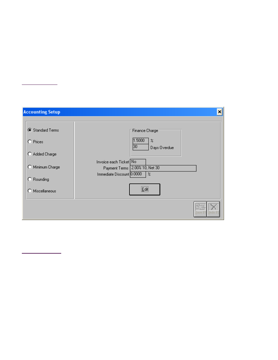 Accounting setup, Standard terms screen | Fairbanks InterAct FB3000 Series User Manual | Page 147 / 232