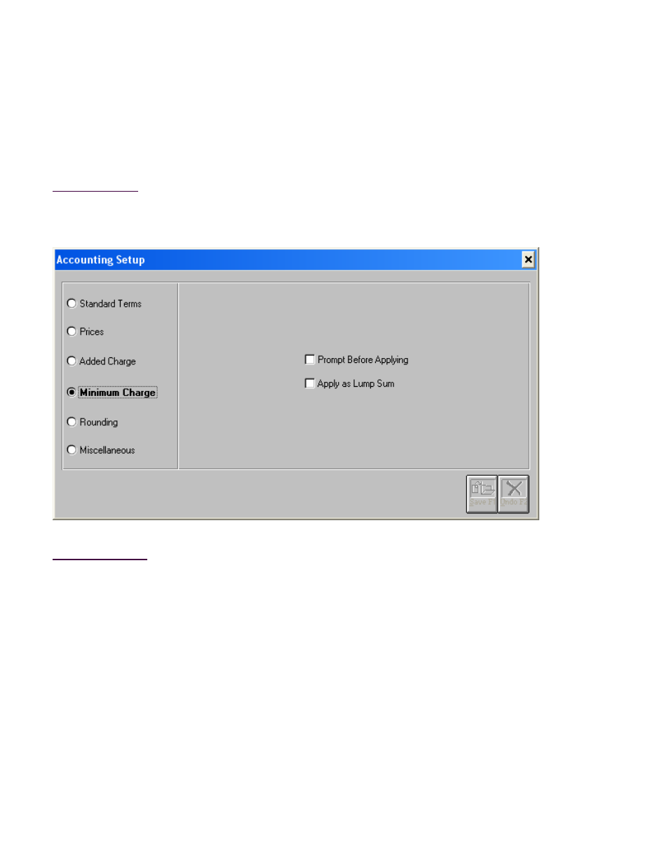 Accounting setup, Minimum charge screen | Fairbanks InterAct FB3000 Series User Manual | Page 155 / 232