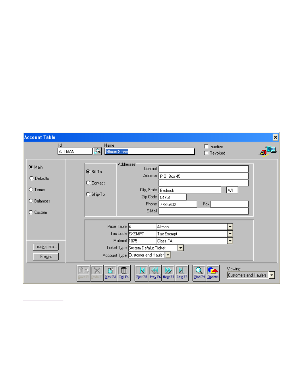 Account table, Main screen | Fairbanks InterAct FB3000 Series User Manual | Page 16 / 232