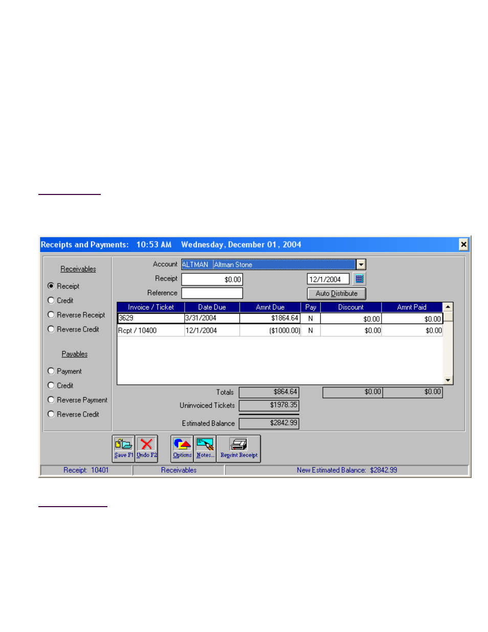 Receipts and payments, Receipt screen (receivables) | Fairbanks InterAct FB3000 Series User Manual | Page 181 / 232