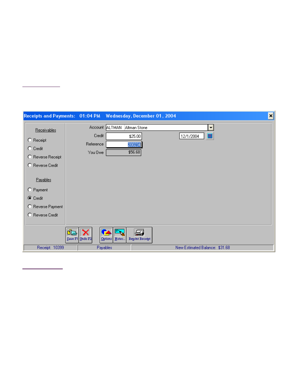 Receipts & payments, Credit screen (payables) | Fairbanks InterAct FB3000 Series User Manual | Page 191 / 232