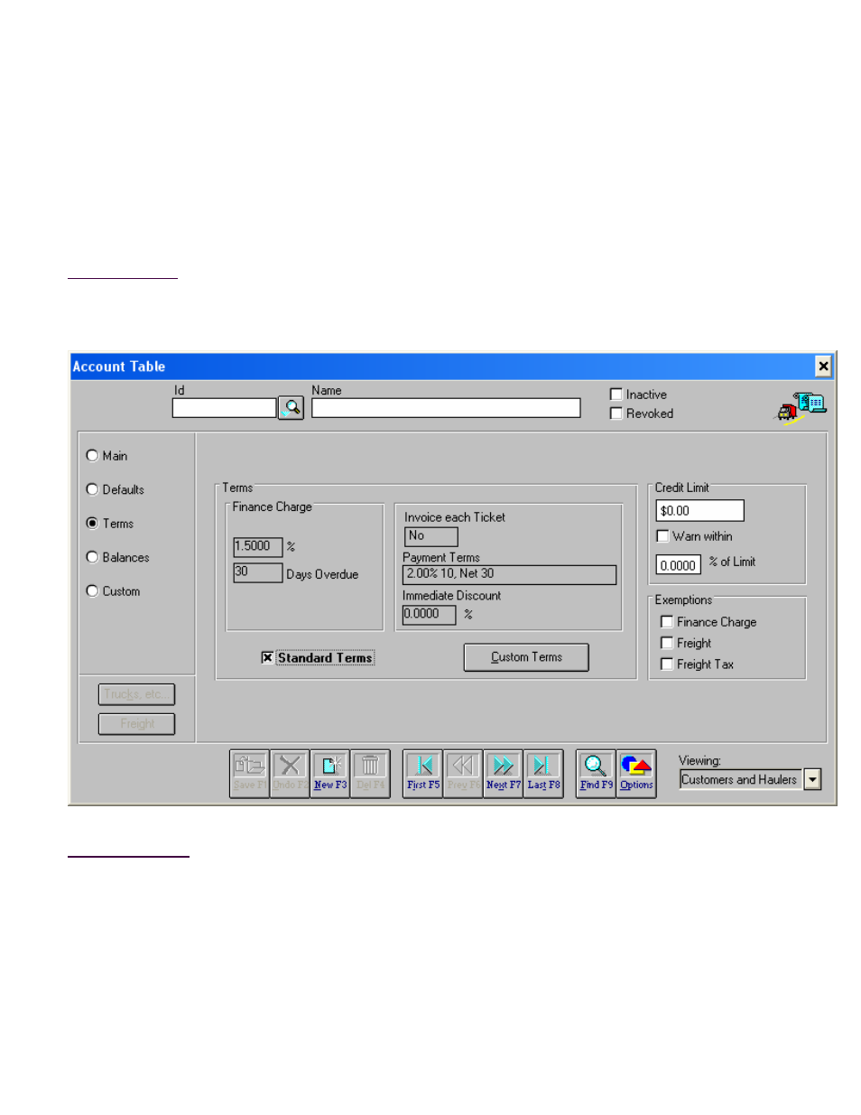 Account table, Terms screen | Fairbanks InterAct FB3000 Series User Manual | Page 21 / 232