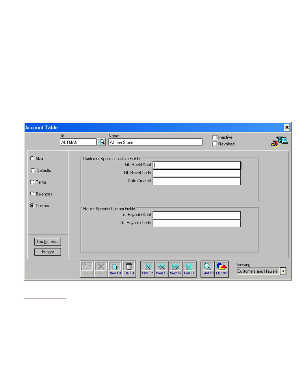 Account table, Custom screen | Fairbanks InterAct FB3000 Series User Manual | Page 26 / 232