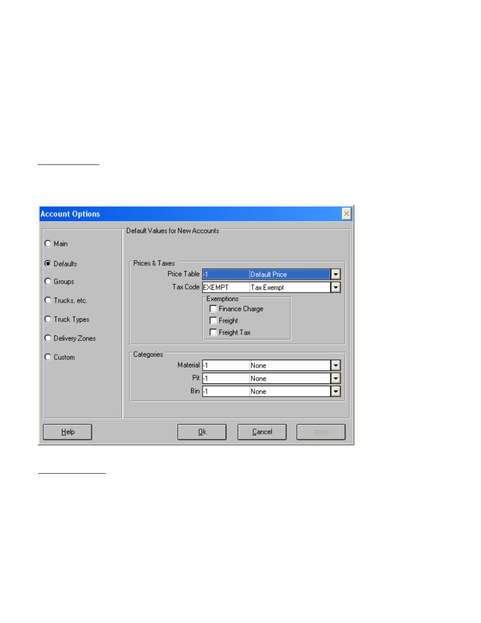 Account options, Defaults screen | Fairbanks InterAct FB3000 Series User Manual | Page 44 / 232