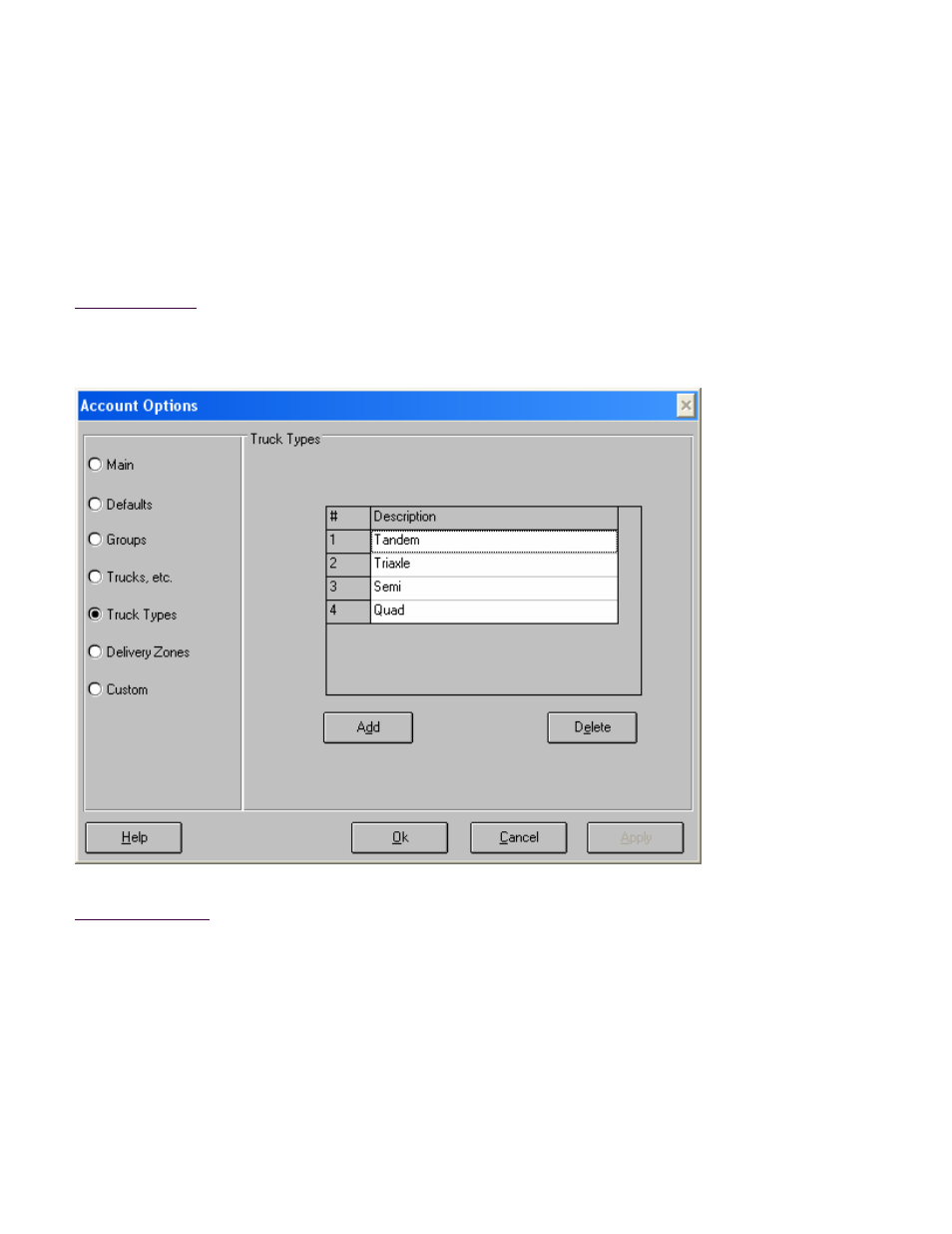 Account options, Truck type screen | Fairbanks InterAct FB3000 Series User Manual | Page 50 / 232