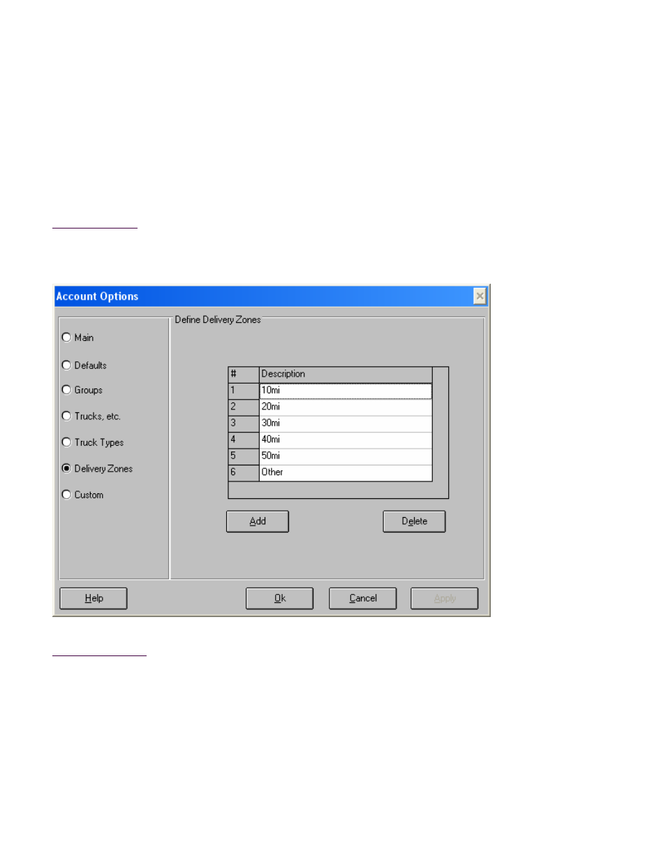 Account options, Delivery zones screen | Fairbanks InterAct FB3000 Series User Manual | Page 52 / 232