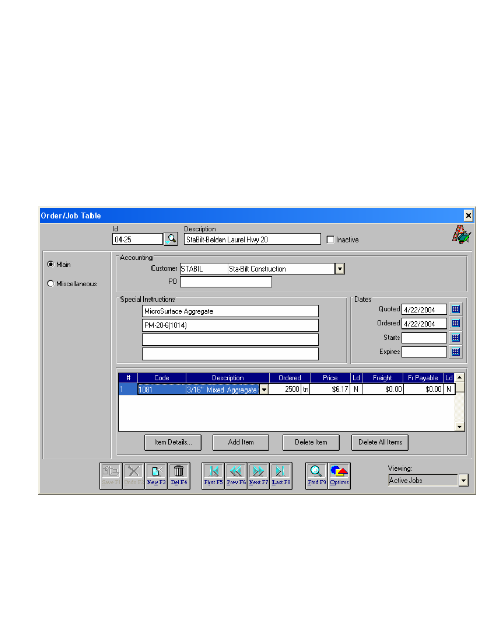 Order/job table, Main screen | Fairbanks InterAct FB3000 Series User Manual | Page 57 / 232