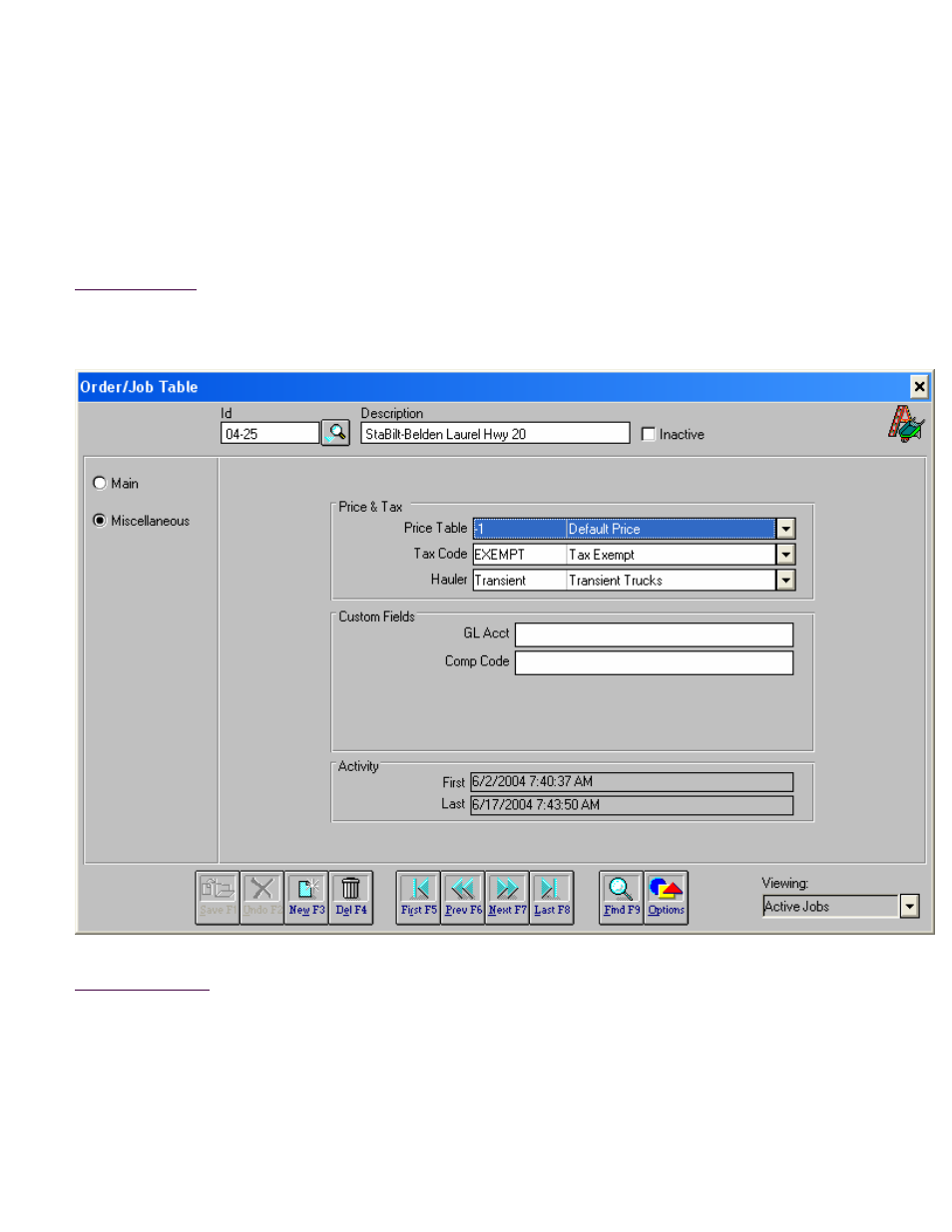 Order/job table, Miscellaneous screen | Fairbanks InterAct FB3000 Series User Manual | Page 60 / 232