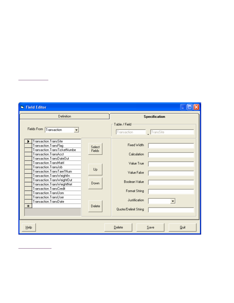 Import/export utility, Field editor specification screen | Fairbanks InterAct FB3000 Series User Manual | Page 90 / 232