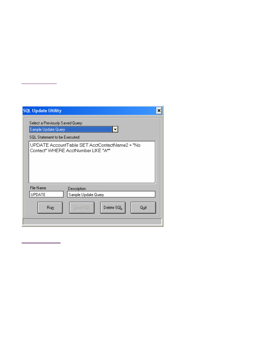 Sql update utility, Update screen | Fairbanks InterAct FB3000 Series User Manual | Page 94 / 232