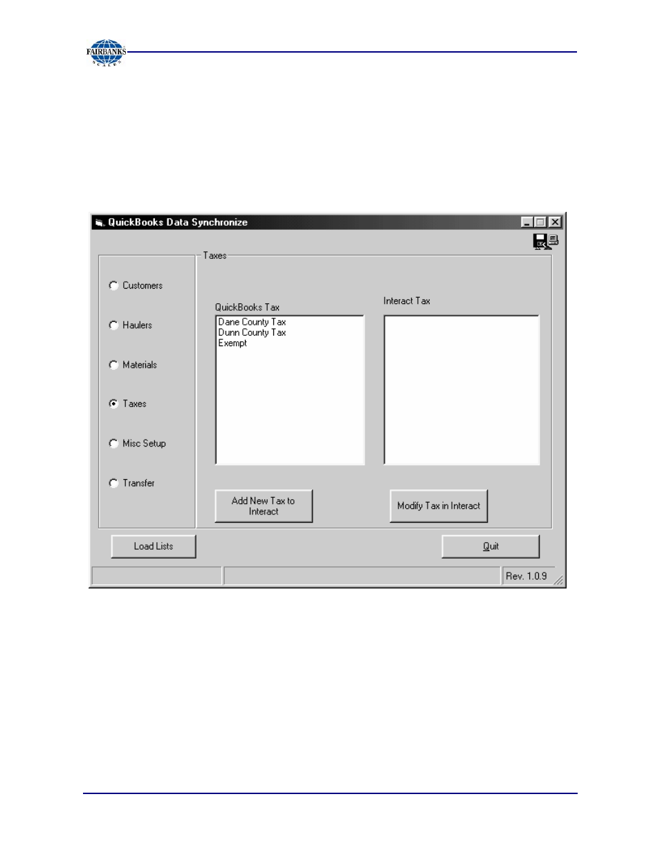 Taxes | Fairbanks Interact QuickBooks Interface Module User Manual | Page 15 / 30