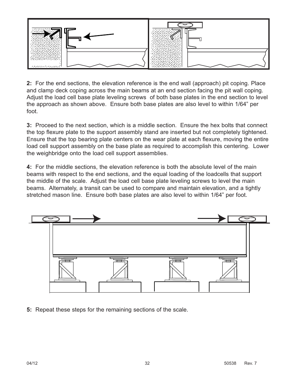 Main beams, Maintain same elevation level level | Fairbanks 12-1492 - 12-1496 A.A.R. Combination Railroad Track/MTS User Manual | Page 32 / 59