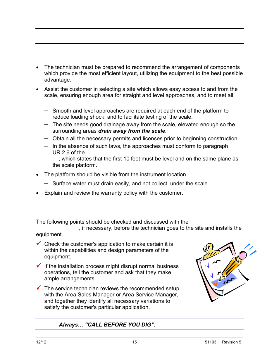 Section 3: pre-installation, Conferring with our client, Pre-installation checklist | Fairbanks Tundra Series Truck Scale User Manual | Page 15 / 55