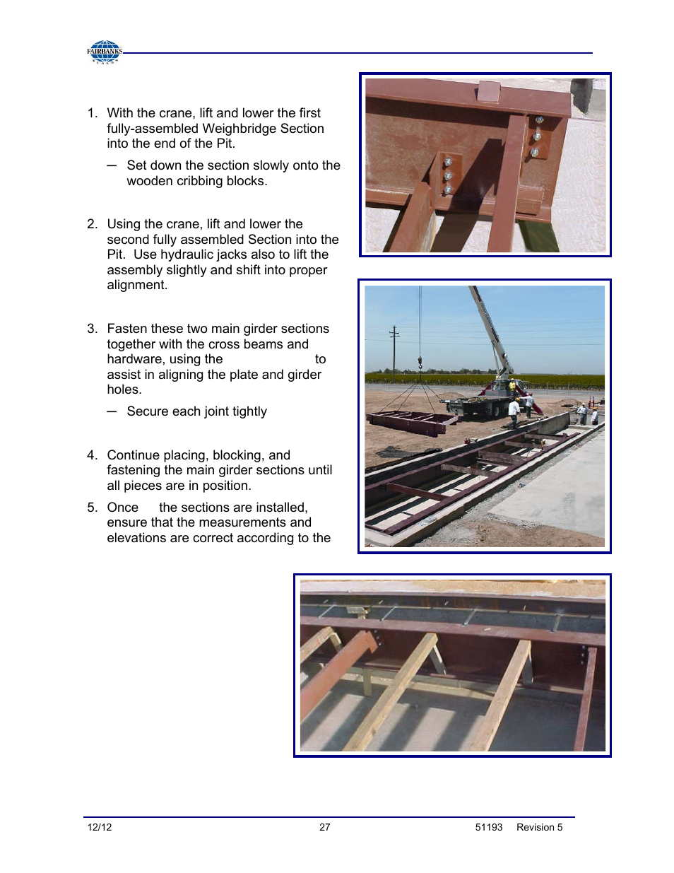 Moving the assembled sections | Fairbanks Tundra Series Truck Scale User Manual | Page 27 / 55