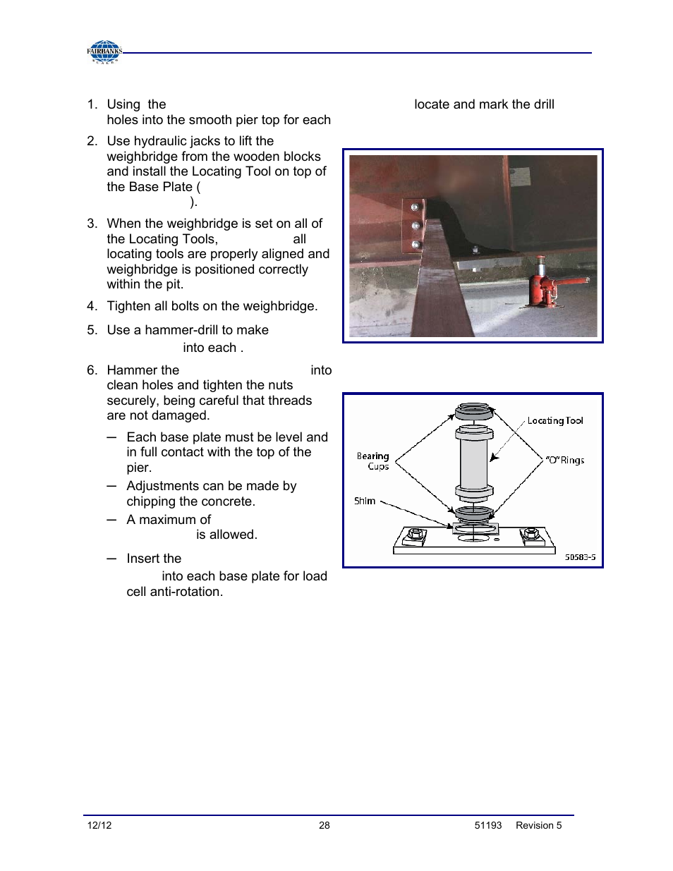 Installing base plates, and locator tools | Fairbanks Tundra Series Truck Scale User Manual | Page 28 / 55