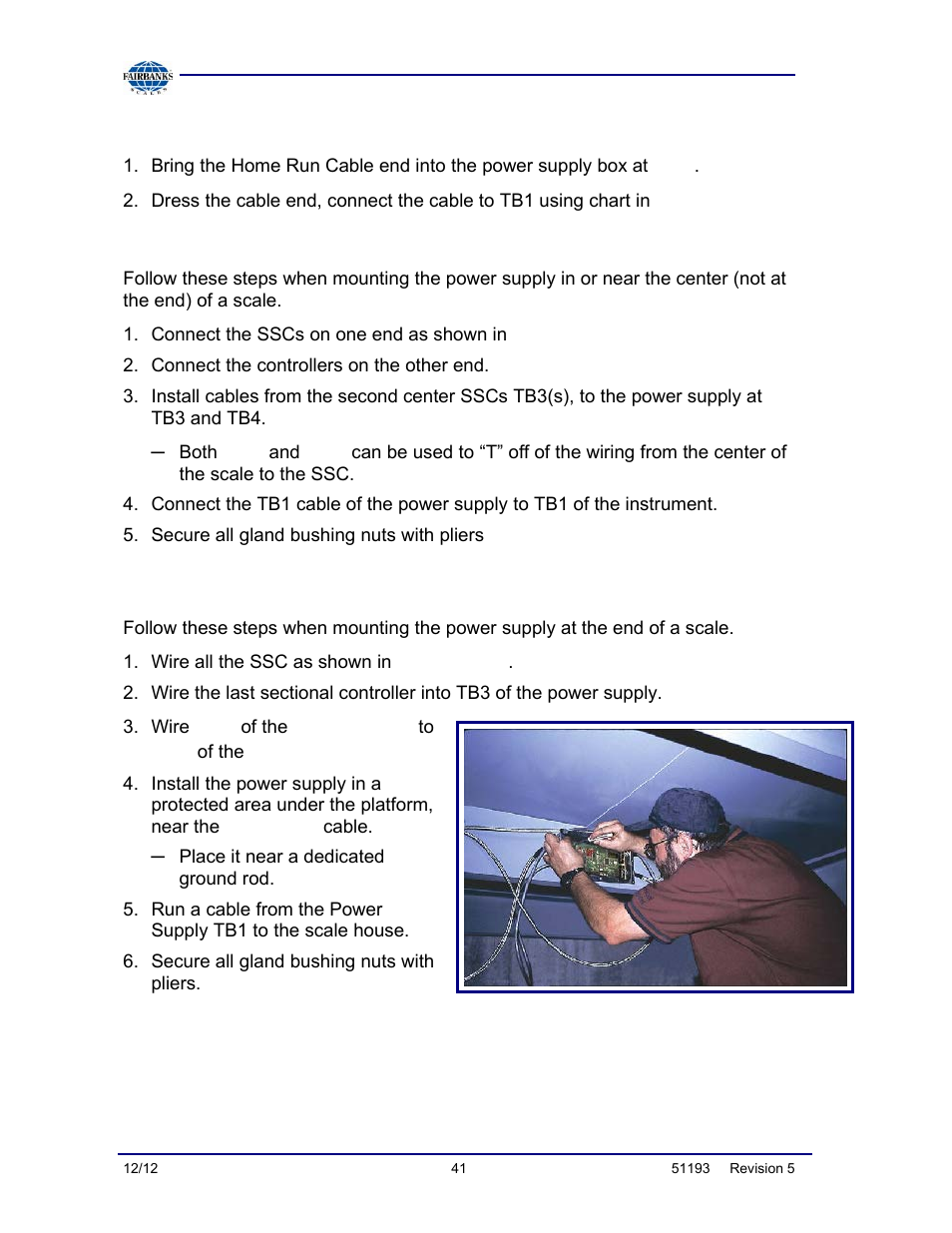 Power supply wiring | Fairbanks Tundra Series Truck Scale User Manual | Page 41 / 55