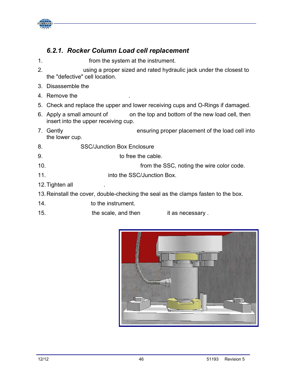 Component replacement steps, Rocker column load cell replacement | Fairbanks Tundra Series Truck Scale User Manual | Page 46 / 55