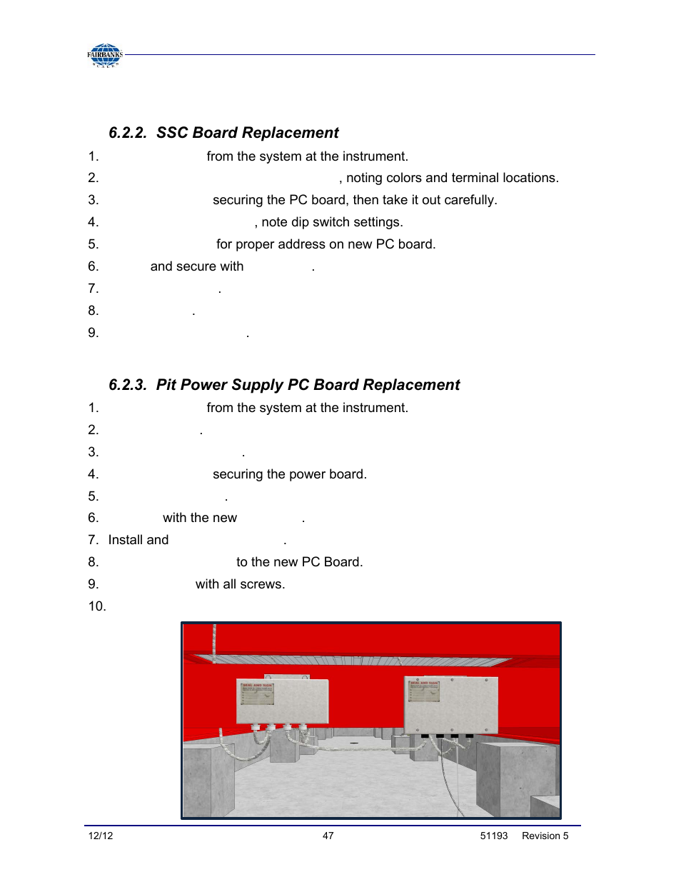 Ssc board replacement, Pit power supply pc board replacement, Component replacement steps, continued | Fairbanks Tundra Series Truck Scale User Manual | Page 47 / 55