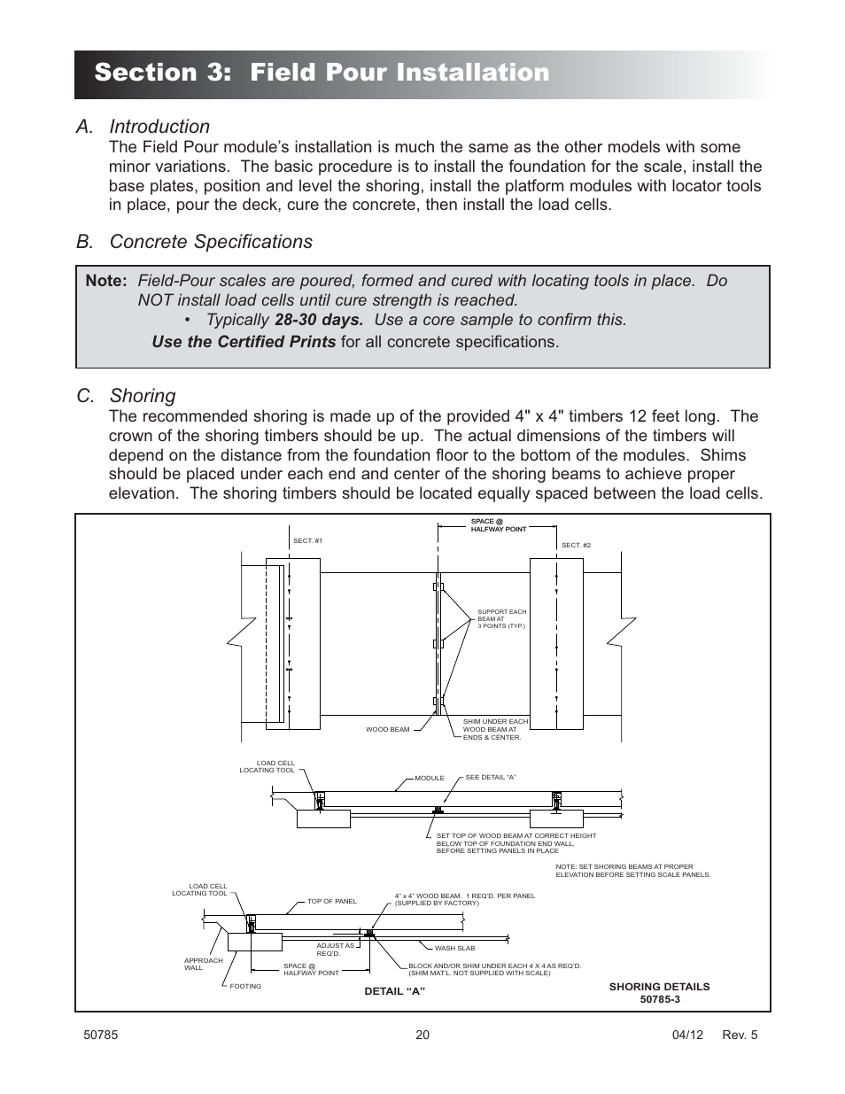 A. introduction, B. concrete specifications c. shoring | Fairbanks HVX Series TALON SERIES Motor Truck Scale User Manual | Page 20 / 37