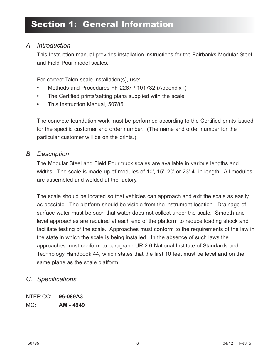 Fairbanks HVX Series TALON SERIES Motor Truck Scale User Manual | Page 6 / 37