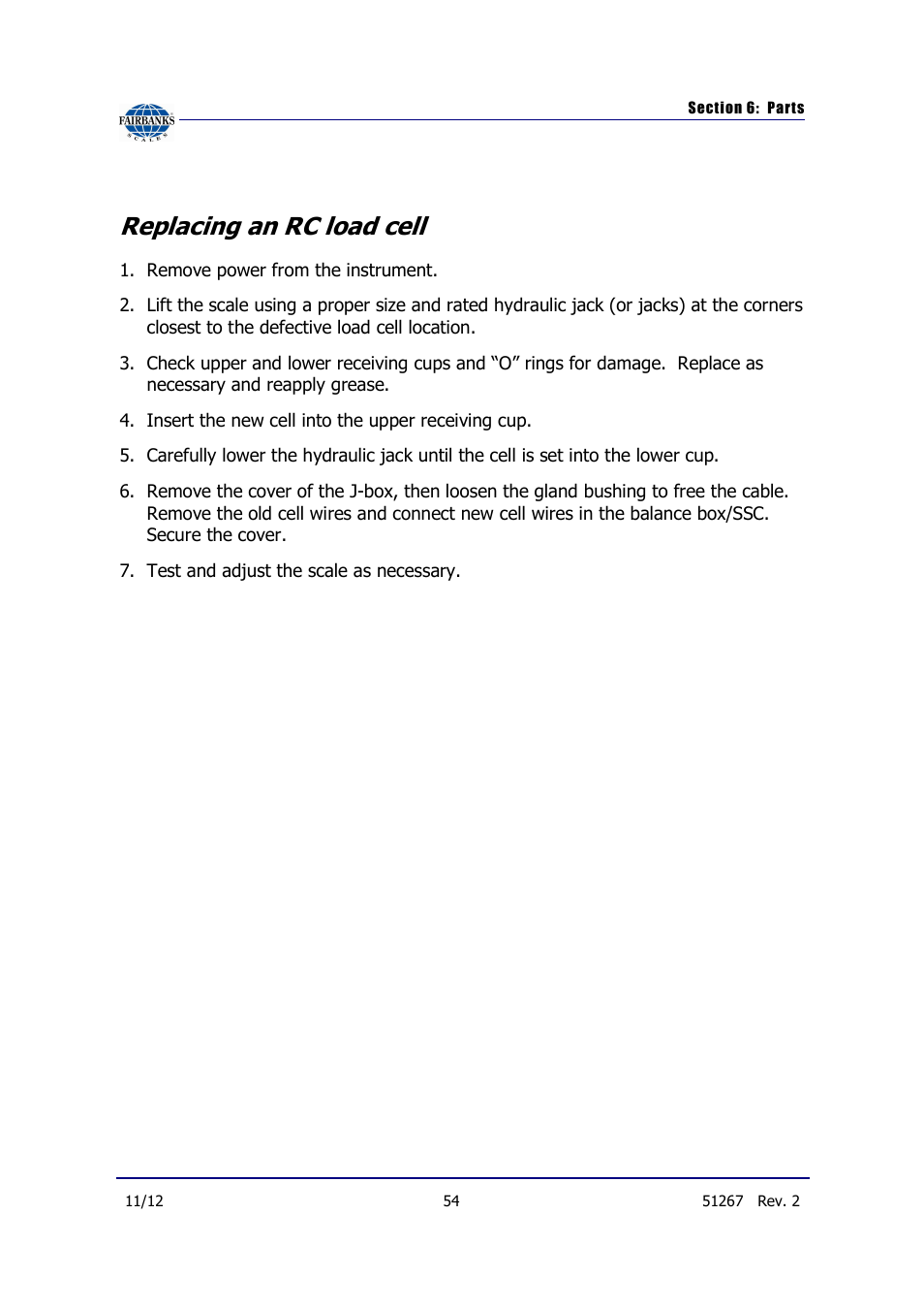 Replacing an rc load cell | Fairbanks 9120 Series Omnicell User Manual | Page 54 / 58