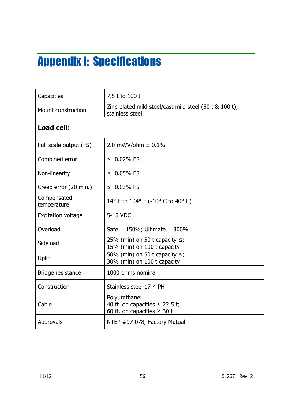 Appendix i: specifications | Fairbanks 9120 Series Omnicell User Manual | Page 56 / 58