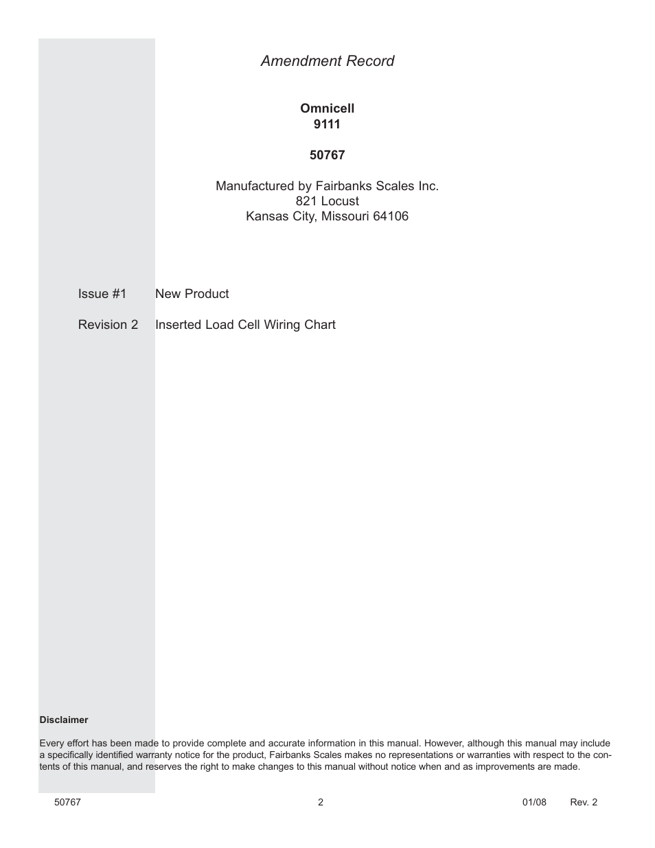 Amendment record | Fairbanks 9111 Omnicell User Manual | Page 2 / 12