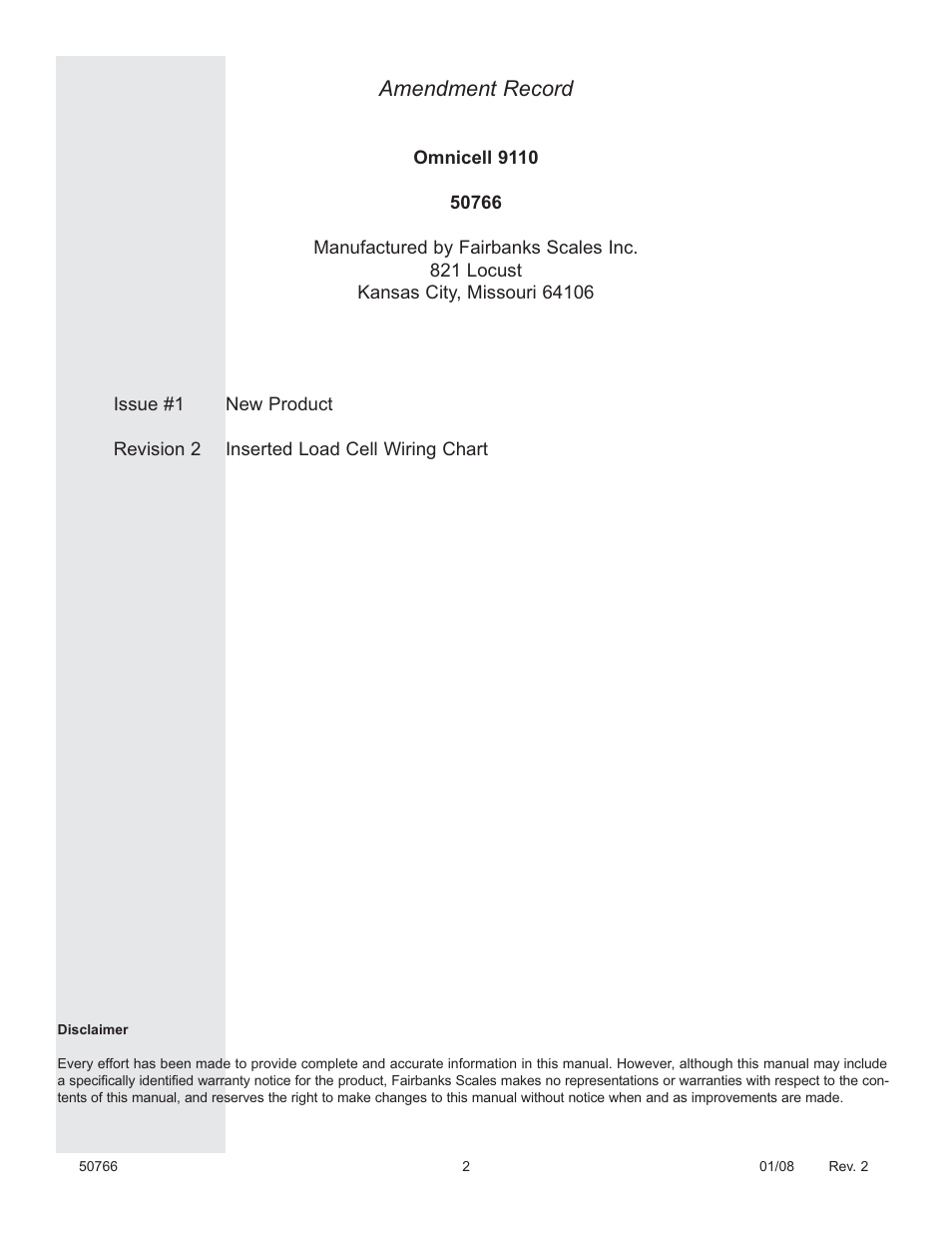 Amendment record | Fairbanks 9110 Omnicell User Manual | Page 2 / 12