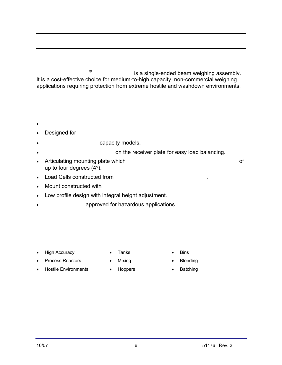 Description, Features, Applications | Medium-to-high weight ranges | Fairbanks 9106 FB Omnicell User Manual | Page 6 / 18