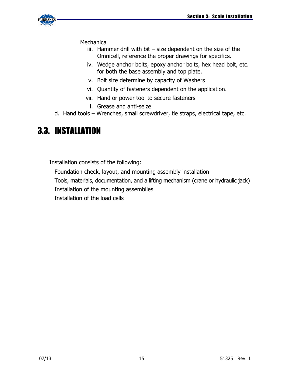 Installation, Installation steps overview, Mechanical installation | Fairbanks 9104 FB Omnicell User Manual | Page 15 / 28