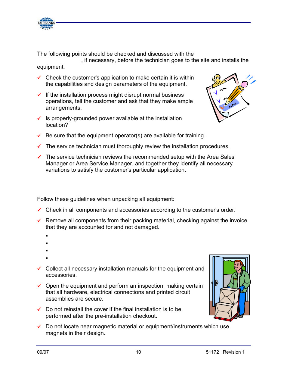 Pre-installation checklist, Unpacking | Fairbanks 9101 FB Omnicell User Manual | Page 10 / 20