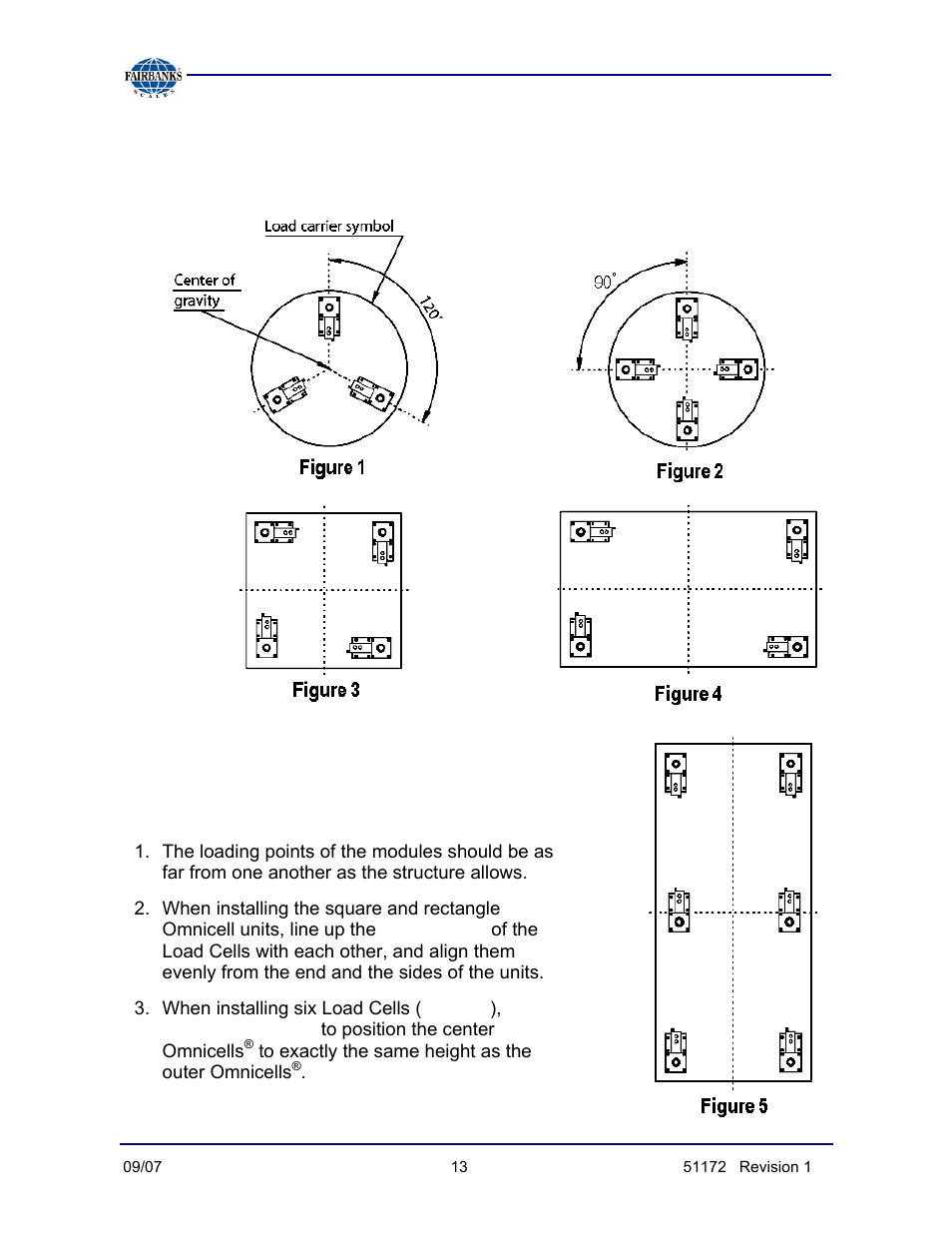 Load cell placement, Follow these guidelines for installing omnicell, Load cells | Fairbanks 9101 FB Omnicell User Manual | Page 13 / 20